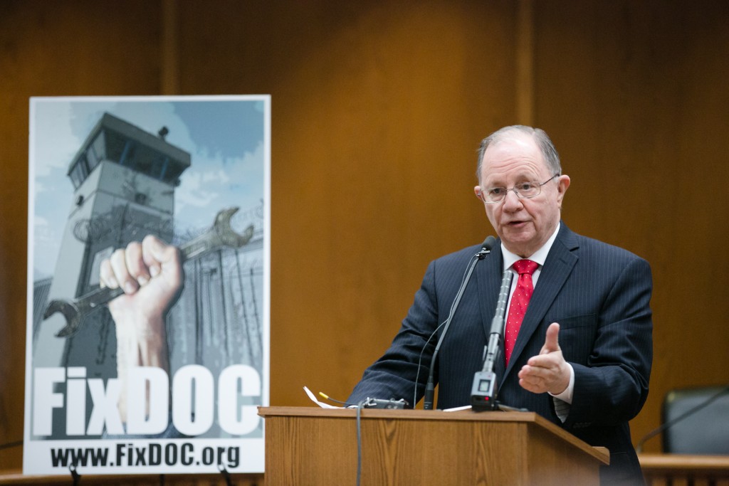 Senator Mike Padden and Senator Steve O'Ban hold a press conference regarding the Department of Corrections investigation, February 22, 2016.