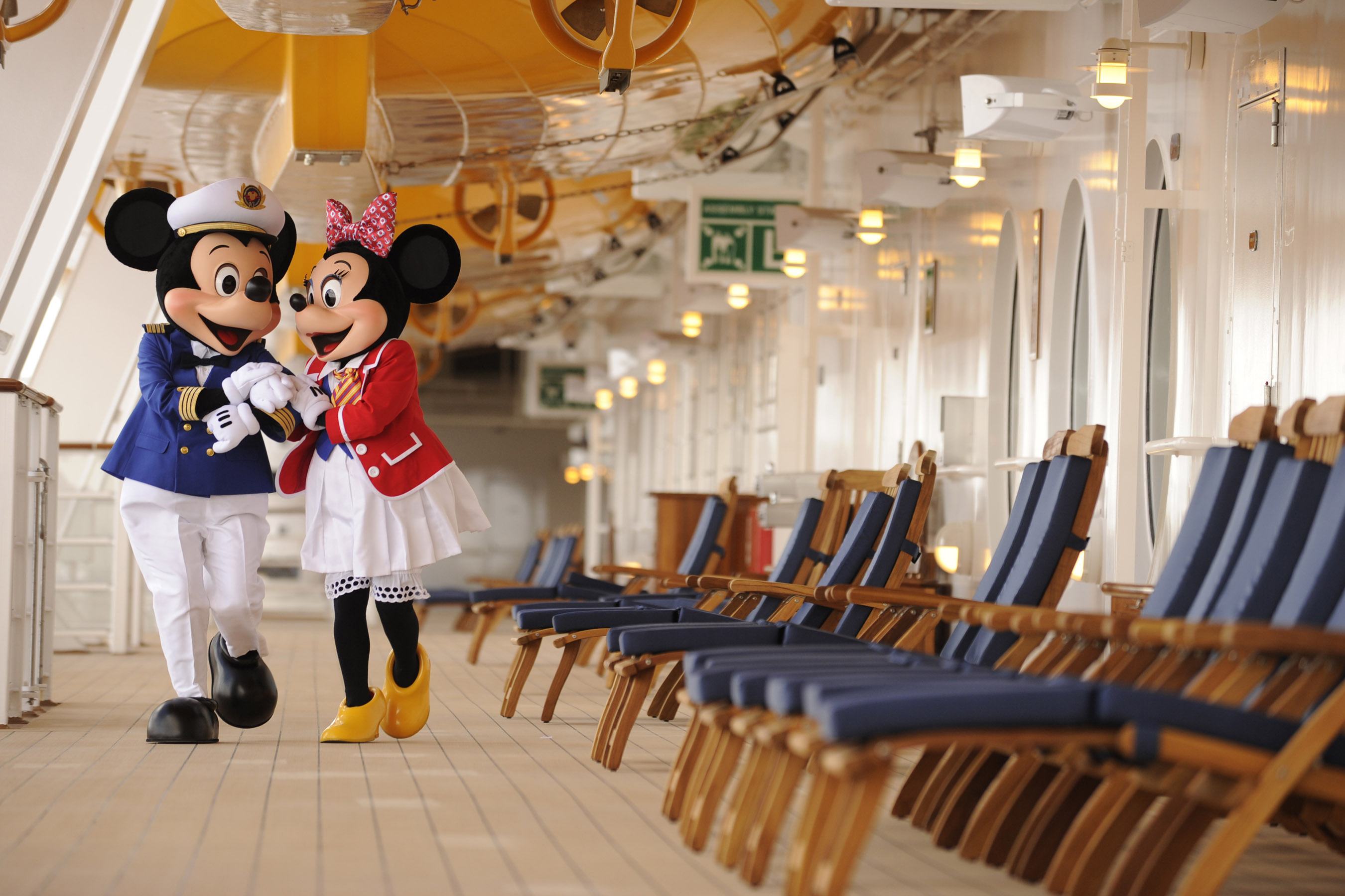 All ears on deck! The Disney Dream crew is complete with Captain Mickey Mouse and First Mate Minnie Mouse, who greet guests onboard the Disney Dream. The Disney Dream offers a myriad of enchanting experiences for the entire family, including special visits from favorite Disney characters. (Diana Zalucky, photographer)