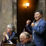 Sen Bob Hasagawa on the Floor for National Guard Day at the  Senate.