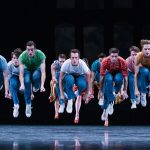 Pacific Northwest Ballet soloist Ezra Thomson (center) with company dancers in Jerome Robbins’ West Side Story Suite. Photo © Angela Sterling.