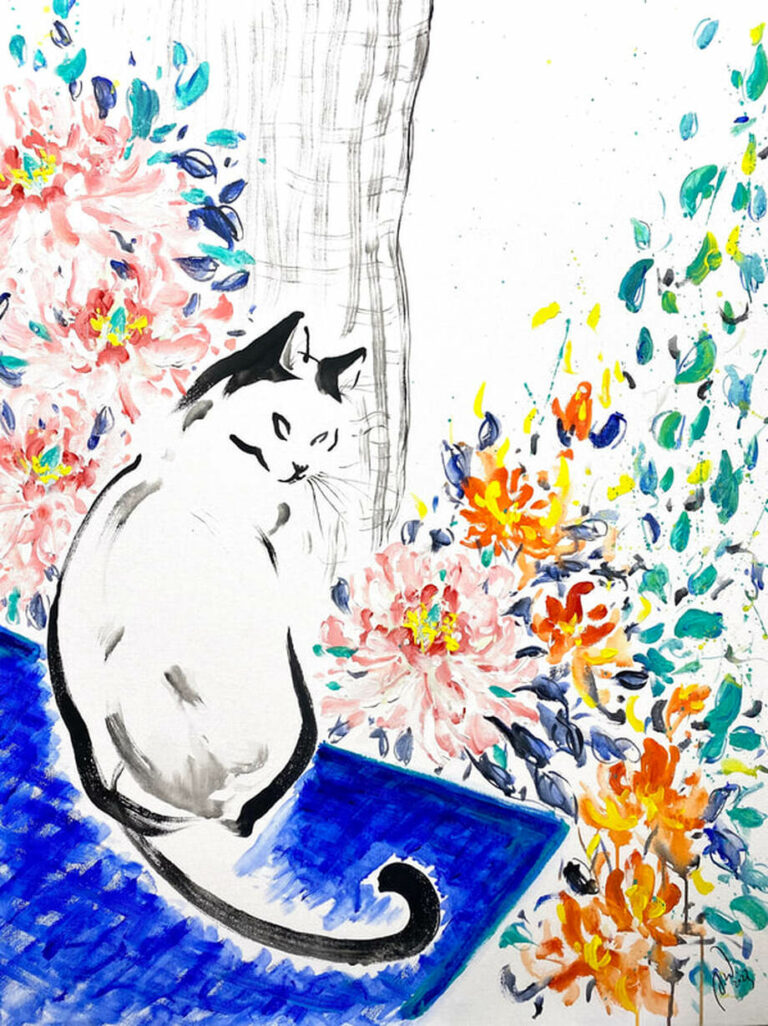 華裔女教授貝爾維尤個展   嶺南畫風呈現極簡靈動貓咪