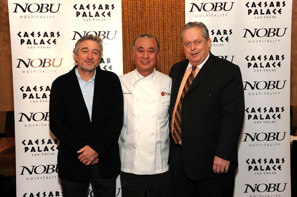 Chef Nobu Matsuhisa, Robert De Niro and Tom Jenkin announce plans for new hotel concept at Caesars Palace. (from left to right: Robert De Niro/Chef Nobu Matsuhisa/Tom Jenkin)